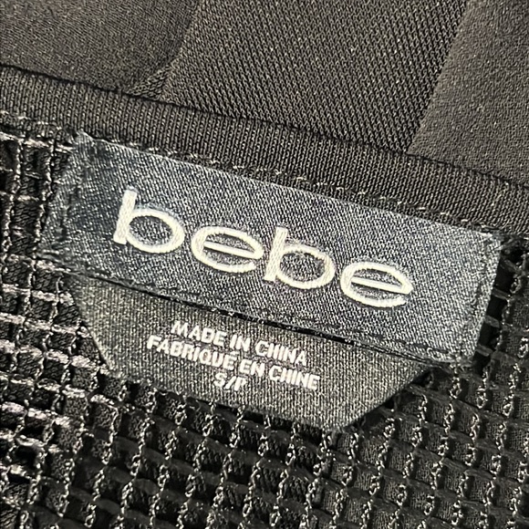 Bebe black mini dress Sz. S Sleeveless Fitted Mesh Back A-skirt - Picture 7 of 14